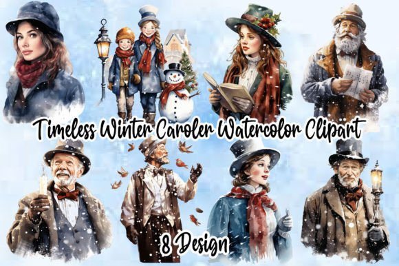 Watercolor Timeless Winter Caroler Clipart Pack