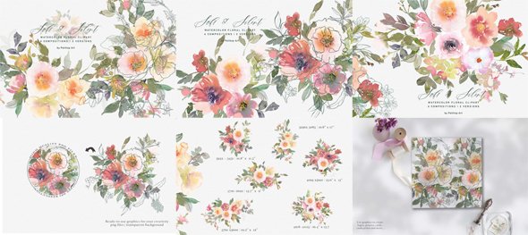 Soft Watercolor Loose Flowers – Clipart Bundle