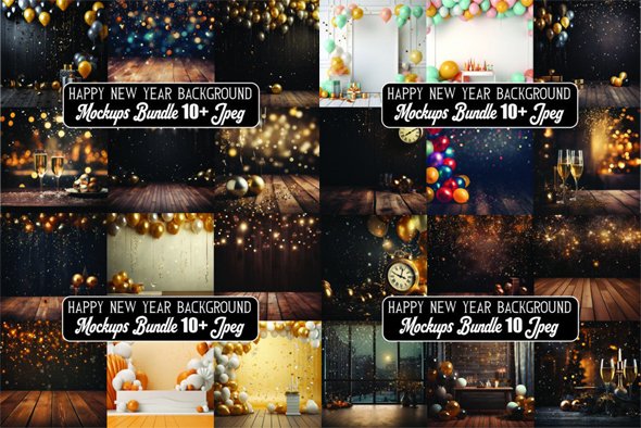 50 Happy New Year Backgrounds Mockups Bundle