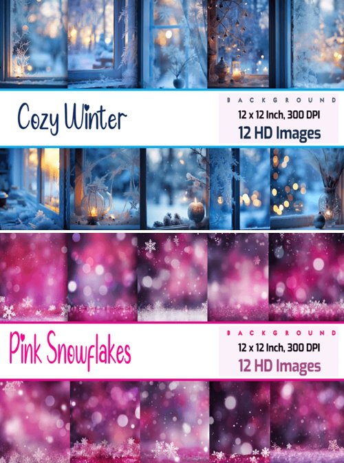 Cozy Winter & Pink Snowflakes – 24 Hd Images Collection
