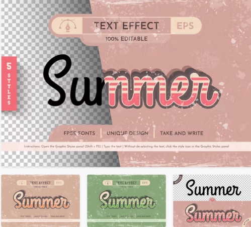 5 Retro Summer Editable Text Effects – 119382741