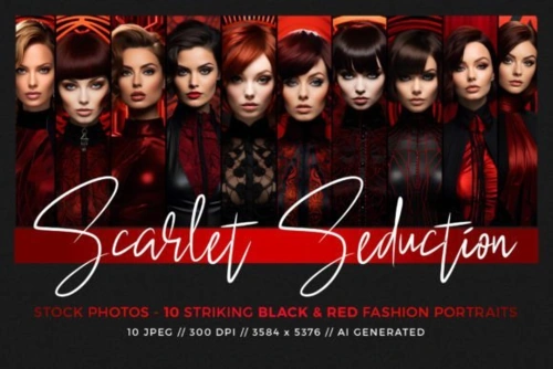 10 Black and Red Fashion Portraits - 25412469
